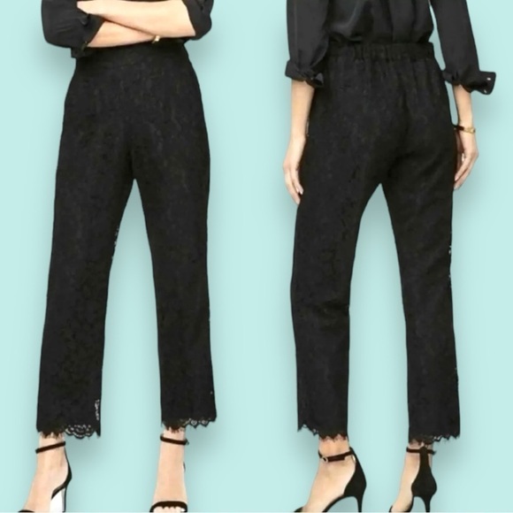 J Crew Easy Straight Leg Lace Ankle Pants, Black, Size 4 - Picture 1 of 16